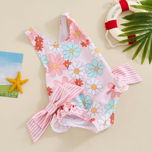 Toddler Girl One Piece Swimsuit Floral Sleeveless Backless Bowknot Bathing Suit Kids Girl Ruffled Swimwear Beachwear2