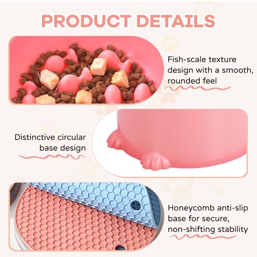 FunnAura 3 Pcs Slow Feeder Cat Bowl, Raised Cat Slow Feeder Bowl with Anti-skid Mat for Neck Support - Image 4