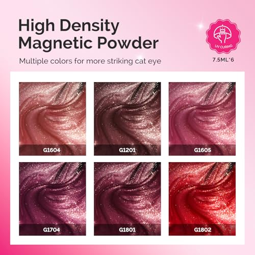 Image of MelodySusie Ruby Gleam Red Cat Eye Set Cat Eye Gel Nail Polish Set 6 Pcs, 0.26 Fl Oz Glitter Holographic Magnetic Nail Polish with Magnet, UV Nail Polish for Nail Art Manicure Salon DIY at Home