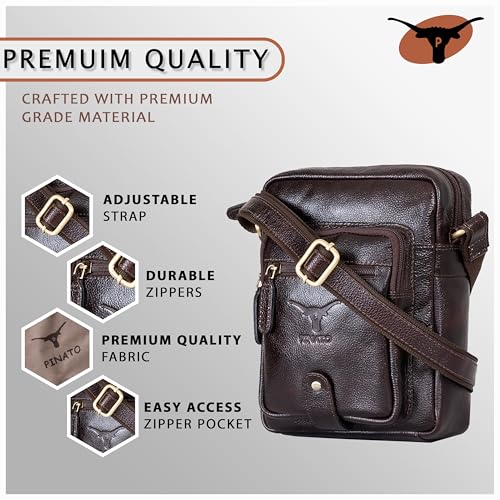 Image of Premium Genuine Leather Messenger Sling Bag for Men & Women - Multipurpose Crossbody Bag with Adjustable Strap & Multiple Pockets for Travel, Office, Work, College & Daily Use