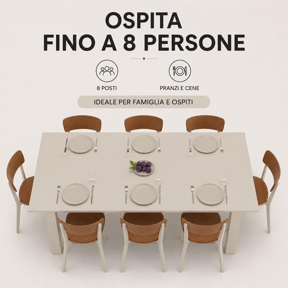 Shally Dogan Tavolo da Pranzo Allungabile da 120 a 170 cm, Struttura Resistente in Legno Rettangolare da 6 a 8 Persone, Apertura Semplice, Ideale per Sala da Pranzo, Soggiorno e Cucina