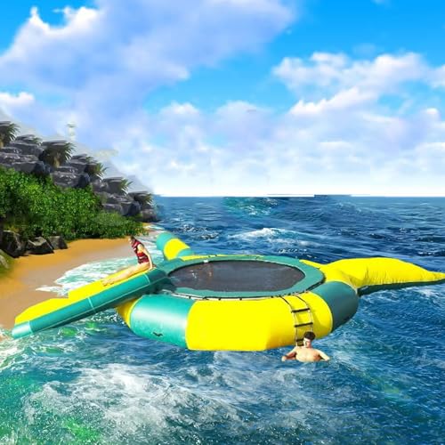 Lake Water Trampoline?3/4/5M Large Inflatable Swim Platform Water Trampoline Recreational Water Bouncer Floating Trampoline &Slide/Tube/Jumping for Lake (16FT)