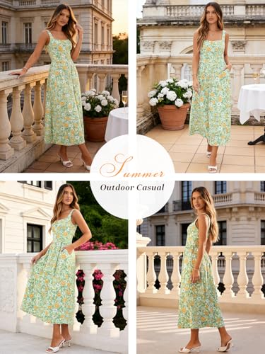 Image of YIOYOLA Womens Casual Summer Dress with Pockets | Sleeveless Square Neck Flowy A-Line Midi Sundress for Beach & Wedding Guest