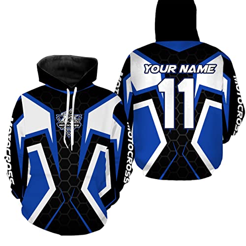 Custom Dirt Bike Hoodie Men Women UPF30+ Motocross Hooded Jersey for Adult Off-Road Motorcycle PDT442 (Blue 2)