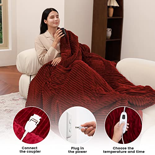Zonli 55"X75" Cream Throw Blanket With Electric Blanket Red 50" X 60" For Bedroom Office Couch，Machine Washable #TOP4