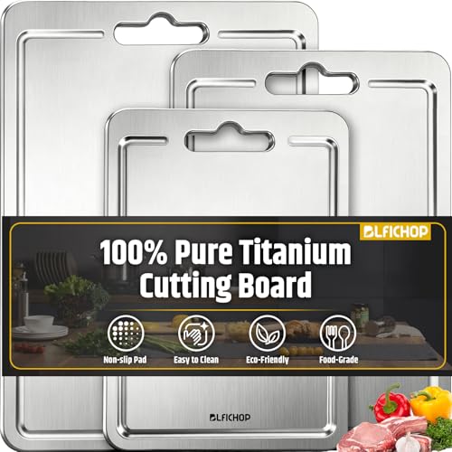 3pcs 100% Pure Titanium Cutting Boards with Juice Groove, Double-Sided
