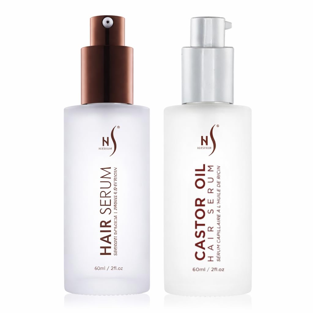 HerStyler Argan & Castor Oil Hair Serum - Anti Frizz & Hair Growth Bundle | Hair Repair & Hair Growth Serum Set - Controls Frizz - Boosts Shine - Encourages Growth - with Vitamin E & Aloe - 2 Fl Oz