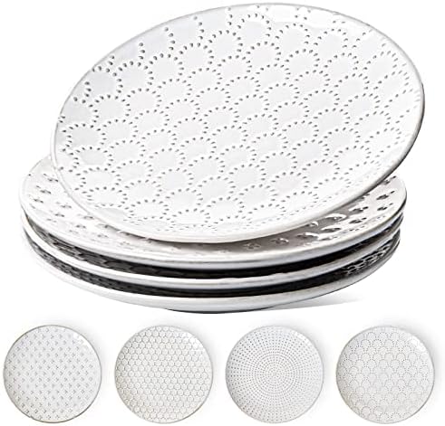 LE TAUCI Juego de 4 platos de cerámica para ensalada, platos de postre en reliev