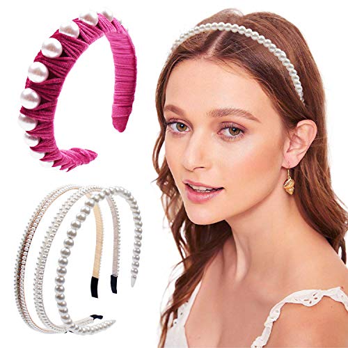 YANJIE 4 Pack Velvet and Pearls Headbands for Women Girls,Vintage Hairbands Hair accessories for Brithday Christmas Party,Fashion Hair Hoops Head Decorations Gifts