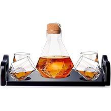 Unknown1 Diamond Decanter with Wood Tray Set of 4 Clear Glass