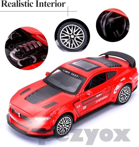 Image of Mustang Shelby GT500 Toy Car Scale Model,Pull Back Vehicles Alloy Simulation Supercar with Lights and Sound Also for Car Dashboard,Kids,Adult (Red)