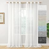 BGment Faux Linen White Sheer Curtains 120 Inch Length 2 Panels Set, Grommet Sheer Drapes Light Filtering Privacy Window Treatments Curtains for Living Room, 2 Panels, 52 x 120 Inch, White