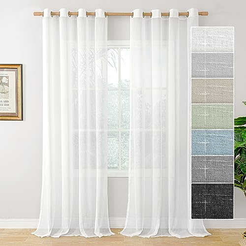 BGment Faux Linen White Sheer Curtains 120 Inch Length 2 Panels Set, Grommet Sheer Drapes Light Filtering Privacy Window Treatments Curtains for Living Room, 2 Panels, 52 x 120 Inch, White