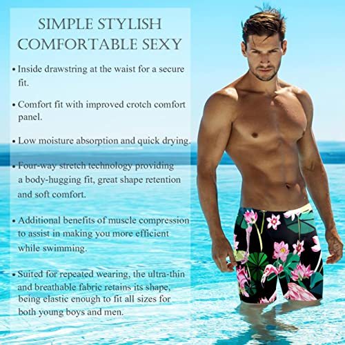 Bañador largo de hombre con estampado de flamenco negro talla XL para natación 3