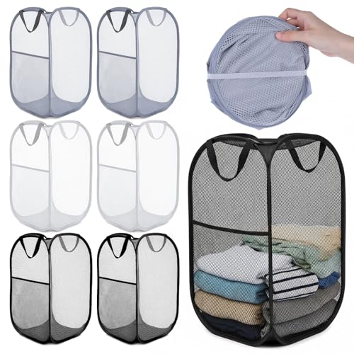 SHENLIU 6 Pcs Popup Mesh Laundry Baskets, Collapsible Portable Clothes