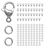 THREENEST 40PCS 12mm Stainless Steel Lobster Claw Clasps with 100 PCS 0.8 x5mm Jump Rings Set for Chain Necklace Bracelet Jewelry Making (12mm)