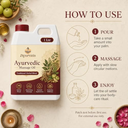 Image of Ayurvedic Massage Oil - Herbal Body Massage Oil for Relaxation, Lymphatic Drainage & Deep Skin Nourishment | Daily Abhyanga Oil | 1Ltr