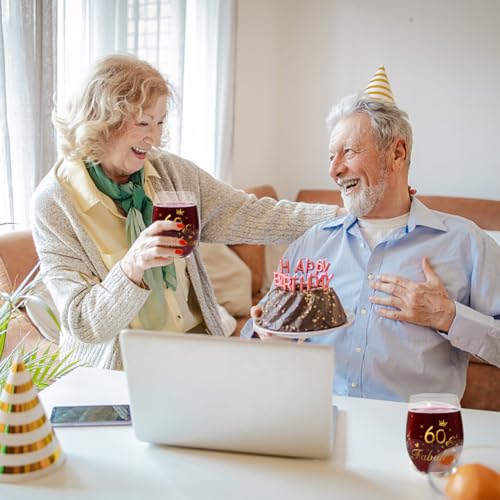 DEARLIVES 60th Birthday Wine Glasses, Gold 60th Anniversary Decorations, 17oz - Image 5