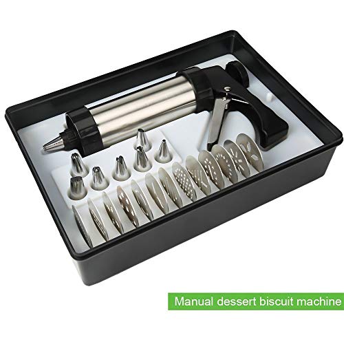 Stainless Steel Biscuit-Pres- Cookie-Gun Set with 13 Discs and 8 Icing Tips for Cake Decoration
