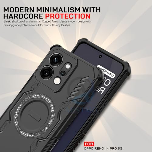 Image of AESTMO Back Case Cover for Oppo Reno 14 Pro 5G | Magnetic Case with Built-in Metal Ring | Compatible with MagSafe Accessories | Shockproof Hybrid (PC + TPU, Black)