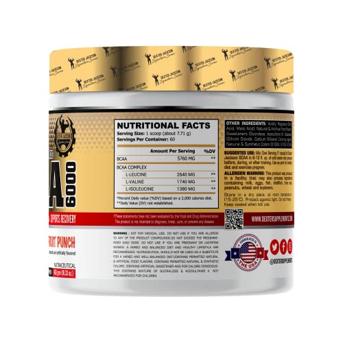 Image of Dexter Jackson BCAA 6000 | Fruit Punch Flavor | 60 Servings, 463g - Advanced Branched-Chain Amino Acid Formula for Optimal Muscle Recovery