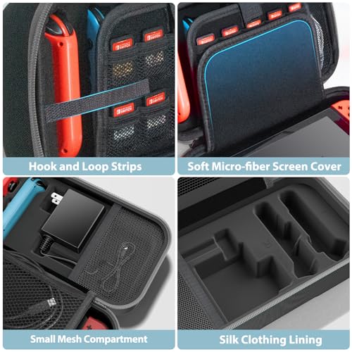 Image of OIVO Switch OLED Carrying Case Compatible With Nintendo OLED Model, Portable Travel Case for Joy-Con & Adapter, Hard Shell Dockable Protective Pouch With 20 Games, Grey