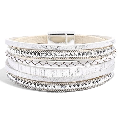 VIBILIA Boho Leather Wrap Bracelets for Women Multi-Layer Bracelets with Strong Clasp Jewelry for Women