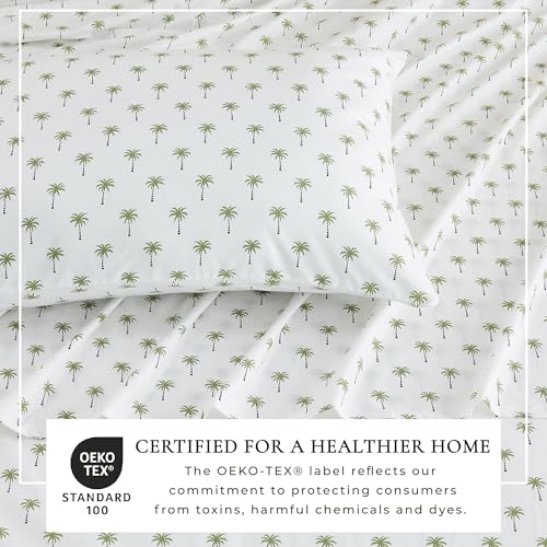 Image of Great Bay Home King Coastal Microfiber Sheet Set - 4-Piece Nautical-Printed, Ultra-Soft Sheets - Beach-Themed Bedding Sheets & Pillowcases (Palm Tree)