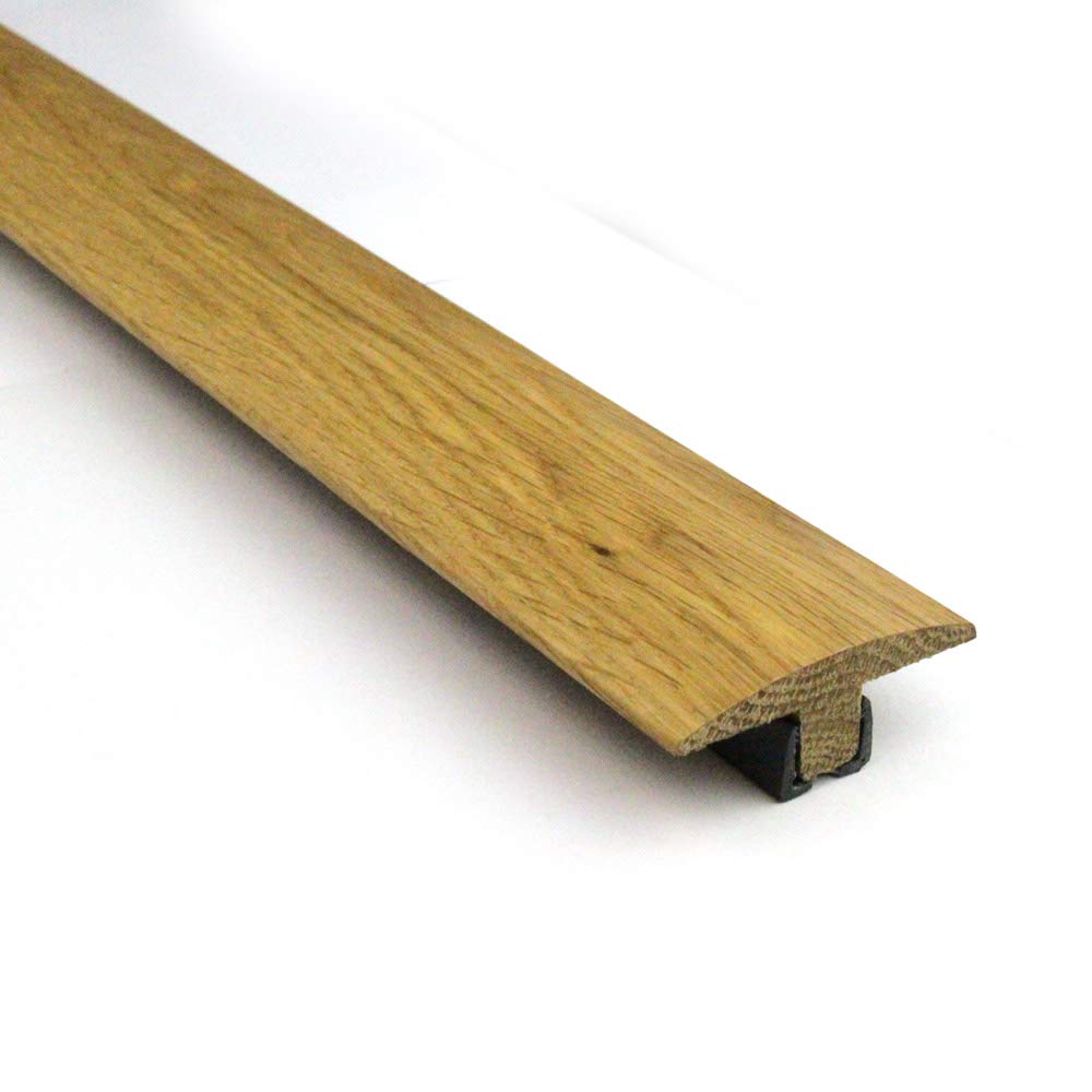 Solid Oak 15mm T Section Door Bar Threshold Moulding Un Finished 1800mm Trim with Plastic Fixing Strip