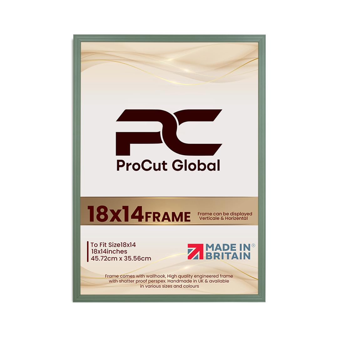 Procut Global 18x14 Green Picture Frames - Classic Wooden Photo Frame with Shatterproof Perspex for Wall or Tabletop - Perfect for Posters, Certificates & Prints - Sizes & Colors Available