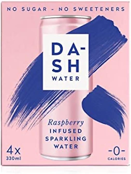 Dash Raspberry Infused Sparkling Water, 4 x 330ml