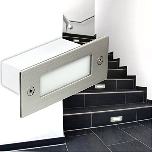 Preisvergleich Produktbild LED Wandeinbauleuchte Edelstahl gebürstet, Treppenleuchte Piko A04 als Stufenbeleuchtung für 230V, Wandleuchte IP54 für innen & außen Lichtfarbe:Neutralweiß