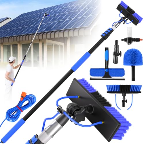 Water Fed Pole Kit,Solar Panel Cleaning Brush and 20Ft Extension Pole,Window Cleaning Pole Kit for High Windows Cleaning,Cleaner Tool with 2 in 1 Window Squeegee and Cobweb Duster