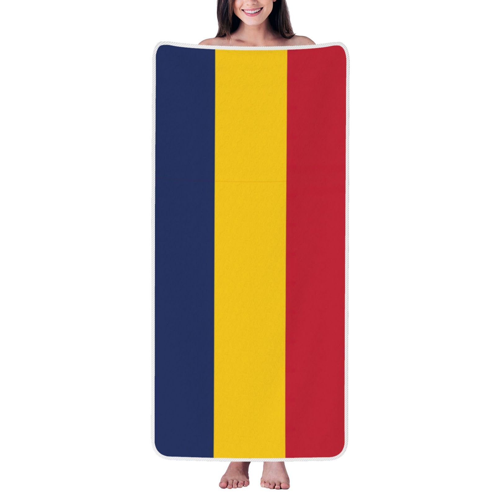 pojknbv Flag Of Chad Print Comfortable Coral Velvet Bath Towel Home Bathroom Hotel Spa Beach Travel Holidays