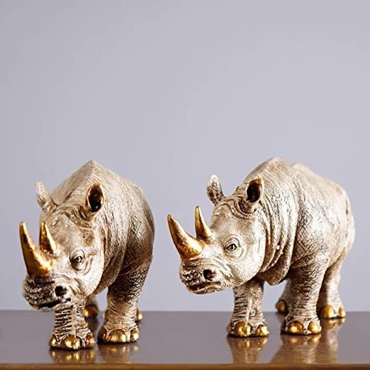 Arrakasta Crafts Golden-Horned Rhino Table Accent Showpiece Made by Polyresin - Brown (11.5 in x 2.5 in x 5.4 in, 1 Piece, 450 GR)