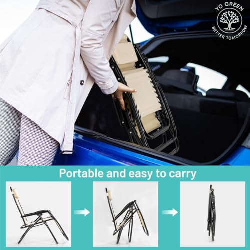 Image of Yo Green Stainless Steel Zero Gravity Chair, Lawn Chair Recliner Lounge, Portable Camping Folding Beach Chair with Removable Pillow (Black)