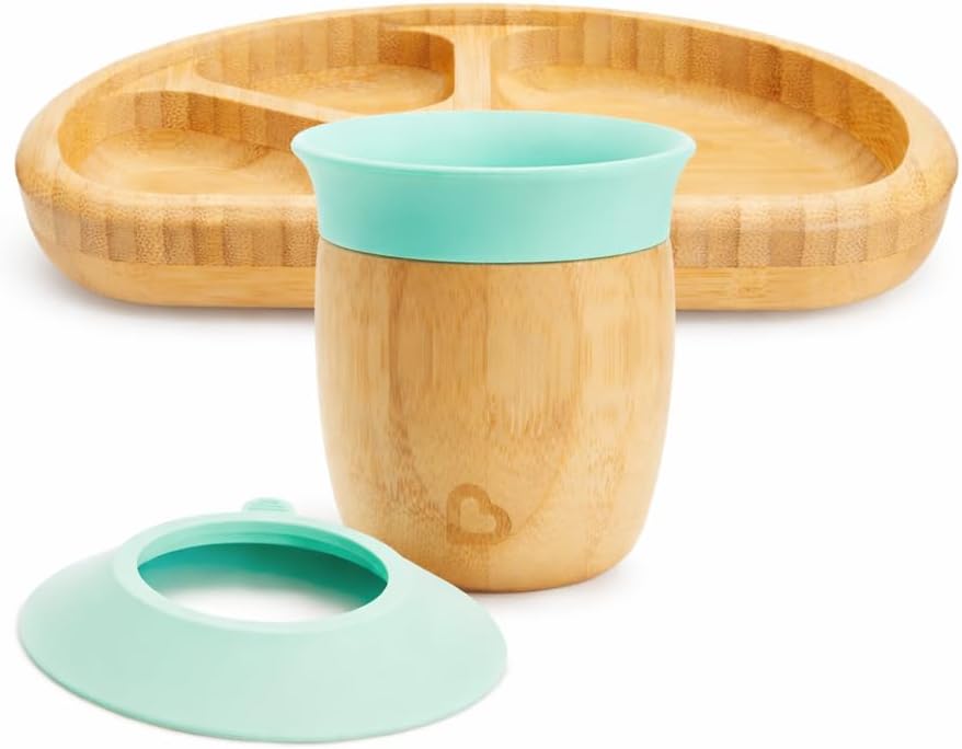 Bambou Divided Plate, divider plate for easy feeding, stay put plate, avoids spills, for fussy eaters, strong and durable, Infant/baby/Toddler/Kids, 6 Months and above