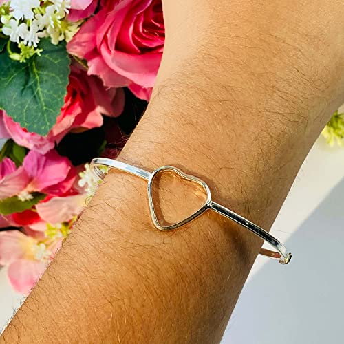 Pulseira Bracelete Coração Vazado Prata Legítima 925