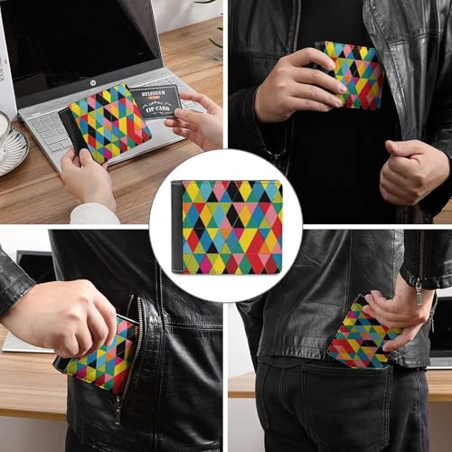 Colorful Harlequin Leather Wallets for Men Bifold Pocket Wallet Casual Slim Wallet3