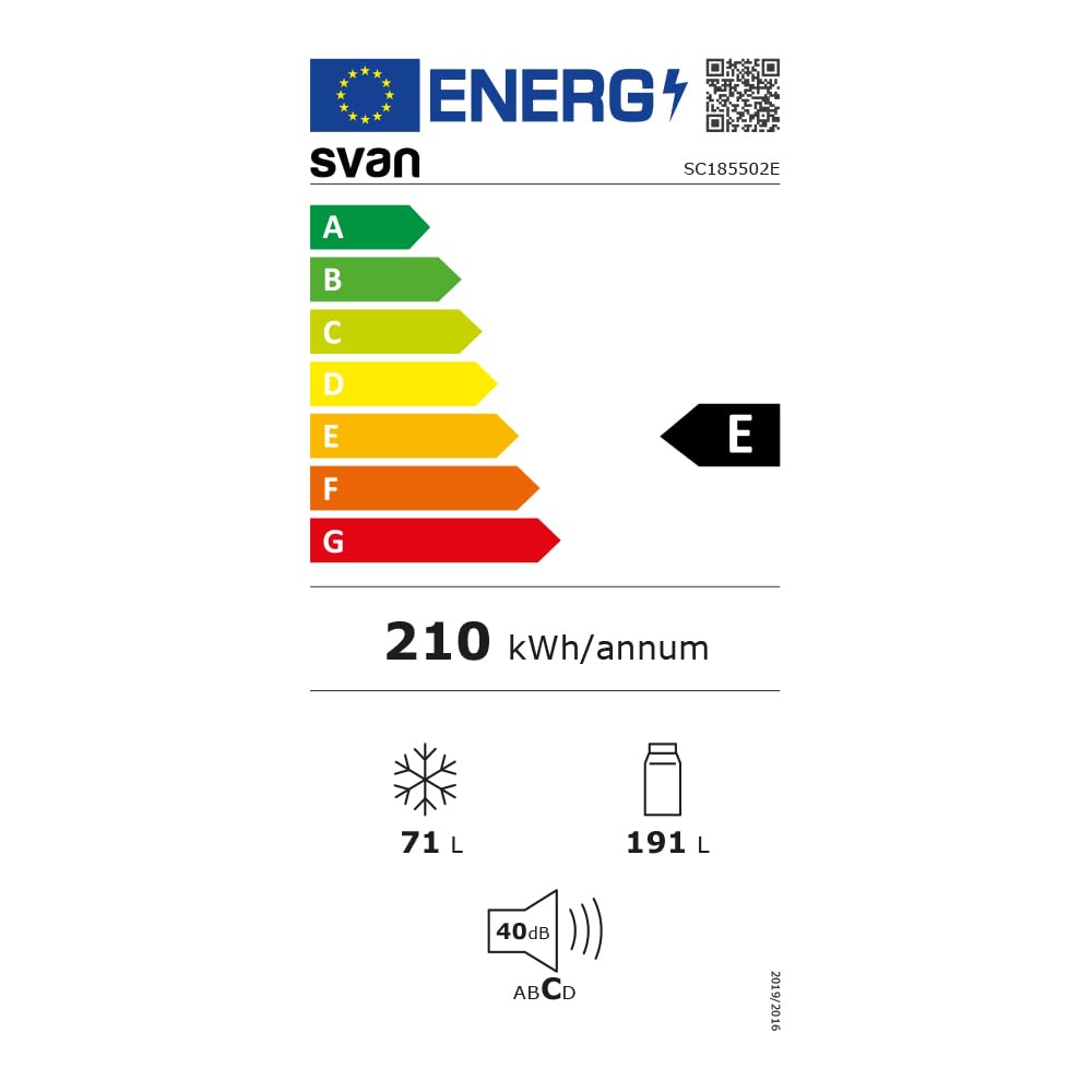 SVAN Frigorífico Combi 2 Puertas Blanco SC185502E. Capacidad 262 Litros, No Frost, Multi AirFlow, Puerta Reversible, Bajo Nivel Sonoro, Eficiencia Energética Clase E