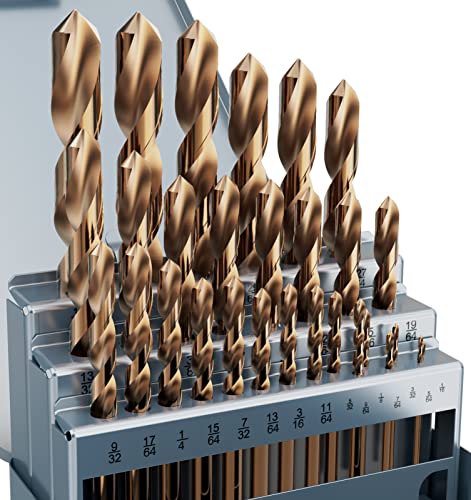 MACXCOIP Cobalt Drill Bit Set, 29Pcs M35 High Speed Steel Bits for Hardened Metals, Stainless Steel,...