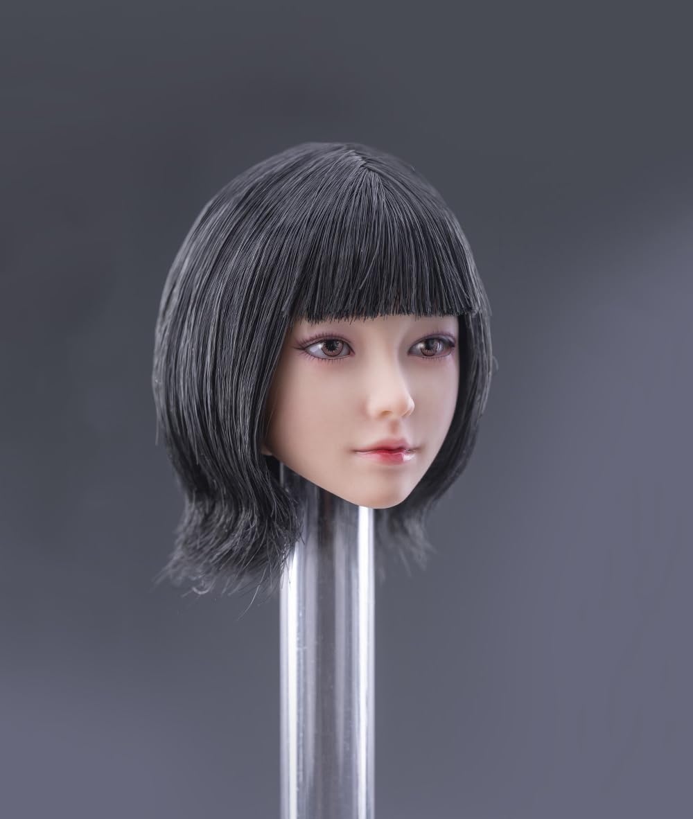 Fremego 1/6 Scale Female Head Sculpt,Beauty Girl Mandy Planted Hair Head Carving for 12inch Female PH TBL JO Action Figure Body (Brown Pigtails