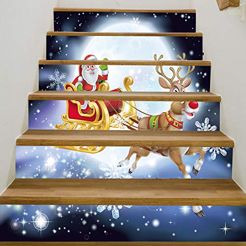 APSOONSELL 3D Snowman Tile Stair Stickers Christmas Xmas Staircase Decals Removable Wallpaper for Home Decoration ?39.3" w x 7" h x 6PCS?