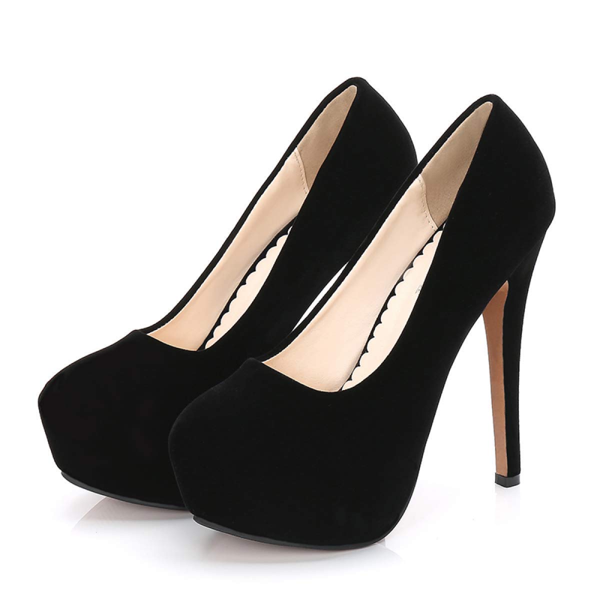 Women's high heels sexy suede stiletto platform pump elegant round toe slip-in bridal shoes court shoes dress women's shoes 35-44 - 37 EU - schwarz