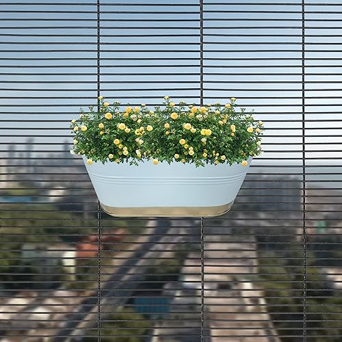 AYMH® Garden Decoration Gamla Planter Stand for Balcony Railing | Hanging Pots for Plants Balcony Railing Railing Flower Pots for Balcony and Room | Patio (12 Inch Set of 6) (White & Gold)