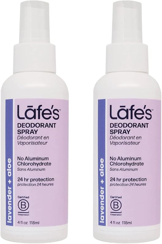 Lafe's Desodorante natural em spray com lavanda e aloe vera, sem alumínio, pacote com 2