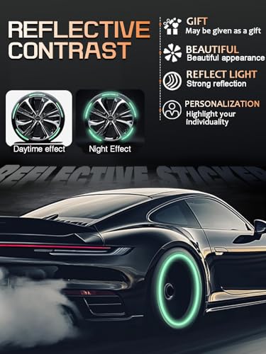 Image of 20PCS Car Wheel Reflective Decorative Strip,Night Safety Warning Stickers,Cars,Motorcycles,Bicycles are Applicable, Colorful and Diverse, a Street the Most Beautiful Car (Florescent)