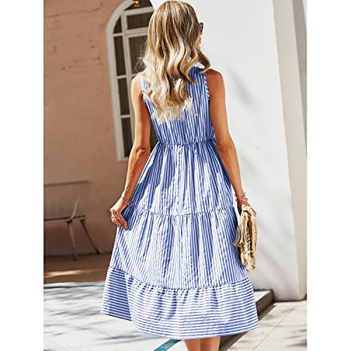 Image of BROVAVE Womens 2026 Summer Sleeveless Shirt Dress Collar Striped V Neck Casual Midi Dresses