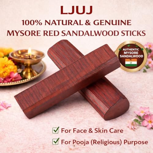 Image of Mysore Sandalwood Stick Pure Original, 100% Natural Chandan for Skincare, Face Pack, Tilak and Puja Rituals (RED Chandan 55-60 Grams)