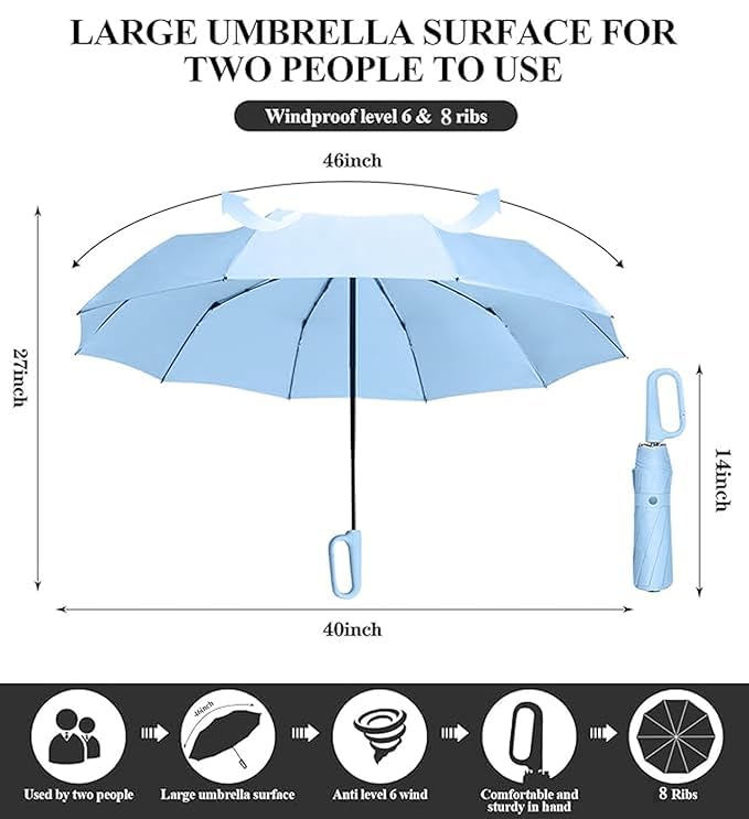 Image of TEKCOOL UV Umbrella with Novelty Carabiner Handle, Travel Umbrellas for Rain and Sun Windproof Compact, Automatic Open Close, 8 Ribs, Portable Umbrella for Men and Women(Skyblue)